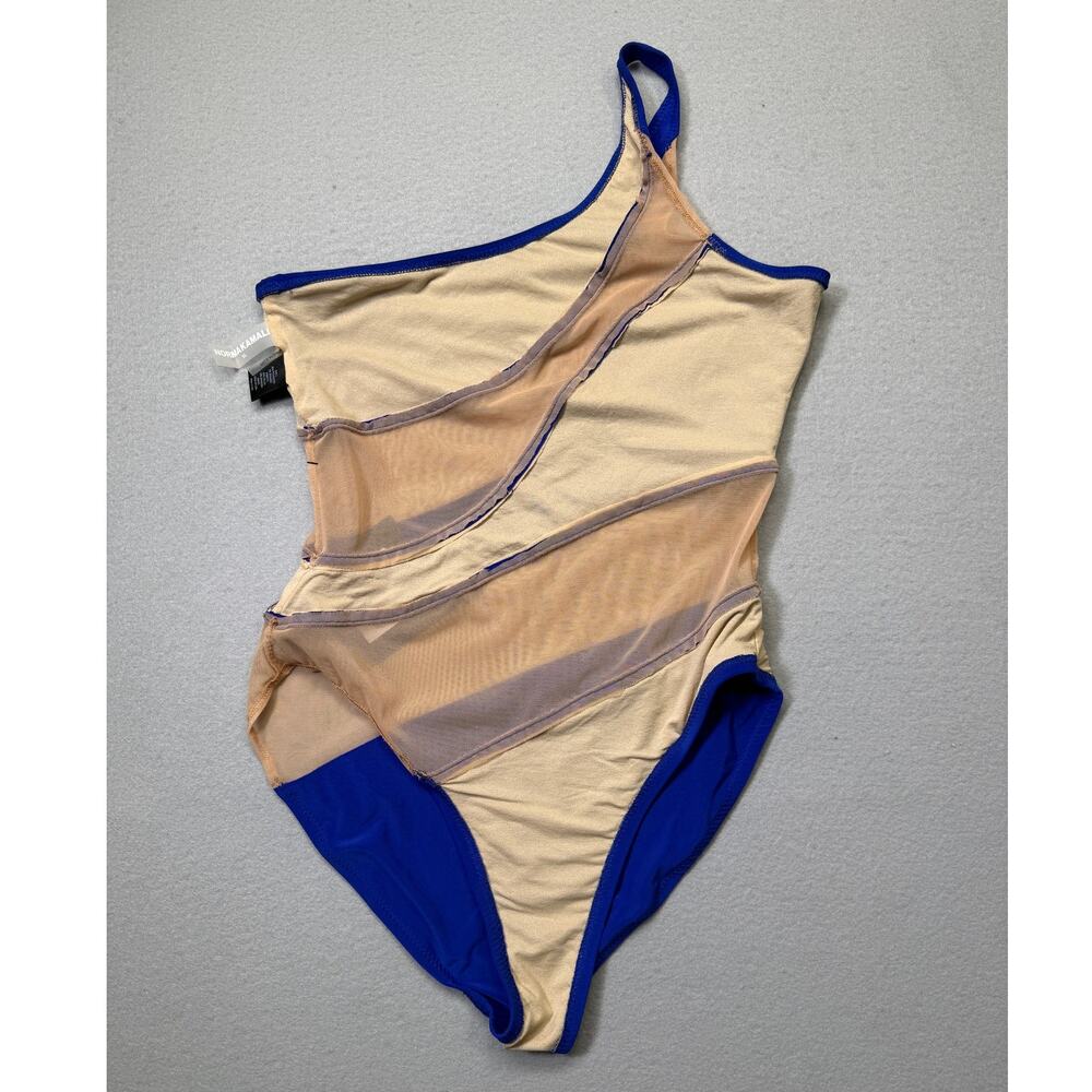 Norma Kamali Snake Mesh1 piece Swimsuit blue /nude XL $245 - Picture 6 of 8